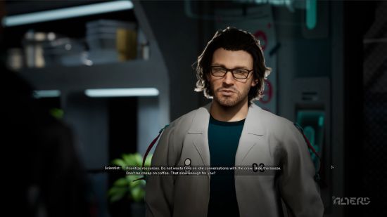 The Alters preview: a scientist, with white labcoat, giving advice on how to deal with crewmembers.