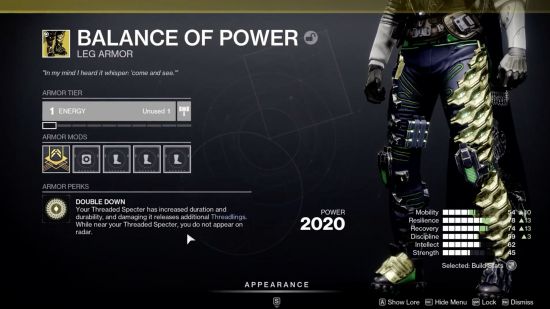 The Final Shape exotics: Balance of Power in the inspection screen