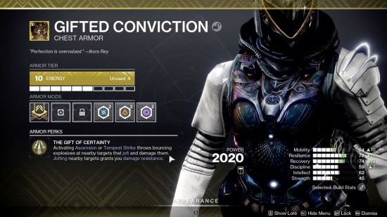 The Final Shape exotics: Gifted Conviction in the inspection screen