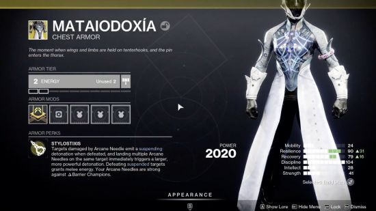 The Final Shape exotics: Mataiodoxia in the inspection menu