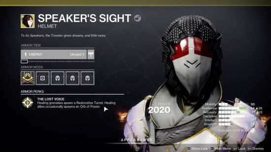 The Final Shape exotics: Speaker's Sight in the inspection screen