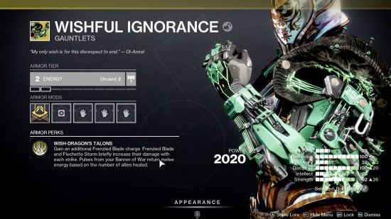 The Final Shape exotics: Wishful Ignorance in the weapon inspection menu