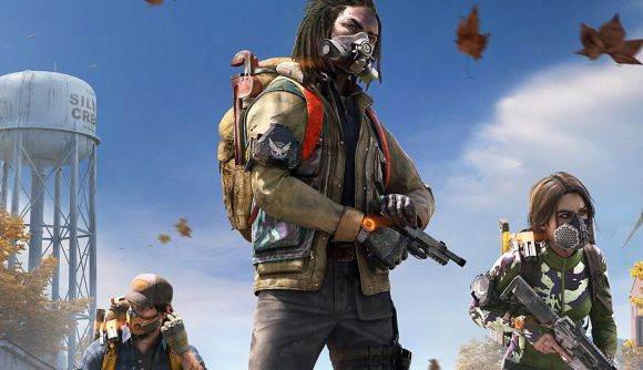 Tom Clancy's The Division Heartland cancelled by Ubisoft: Key art from The Division Heartland which shows masked soldiers standing against a blue sky.