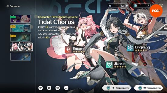 Wuthering Waves banners: The Tidal Chorus permanent character Convene that depicts all the characters that you can pull from the banner together at once.