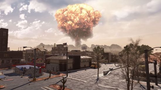7 Days to Die launching soon, asks Steam players to test full version: A nuclear explosion goes off in 7 Days to Die.