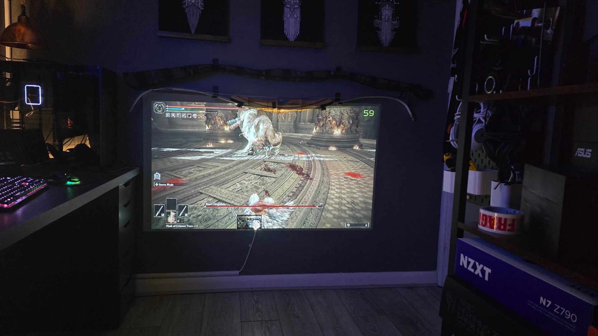Acer Predator GM713 Projector review image showing the projector projecting the game Elden Ring.