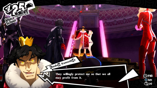 Best JRPGs: a man in a kingly robe talking in Persona 5 Royal