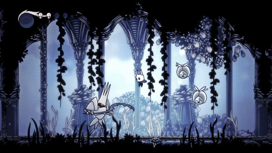 Our plucky hero navigates around hostiles bugs in Hollow Knight, one of the best platform games.