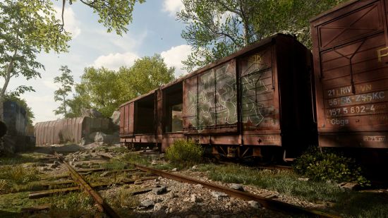Black Ops 6 maps: an abandoned and derelict train car, overgrown with foliage.
