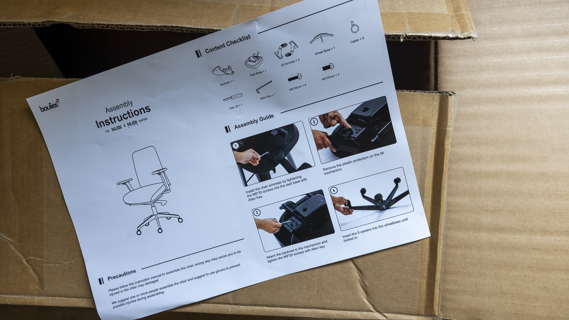 The assembly instructions for the Boulies NUBI chair