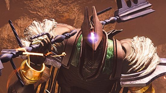 Destiny 2 Twitch drops: a subjugator boss's eyes glow as it prepares to attack