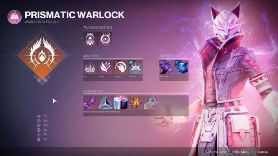 Destiny 2 Prismatic Warlock build screen