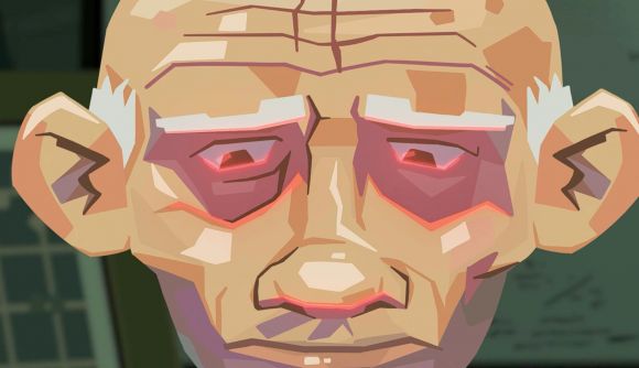 Dredge The Iron Rig release date: a cartoon image of an old man with heavy eyes looking down