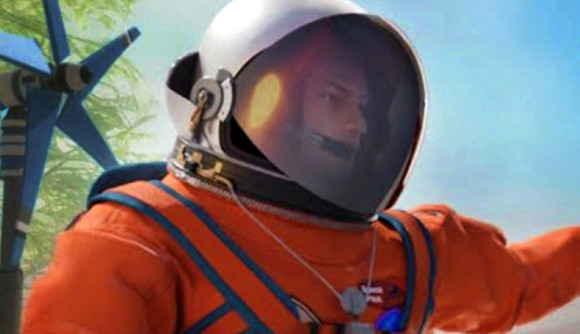 Co-op automation and survival game Eden Crafters gets free Steam demo - A person in an orange hazard suit with a large white helmet.