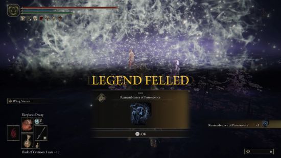 the legend felled victory words flashing on screen in elden ring