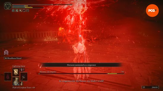using bloodmoon ritual on messmer from elden ring to make him bleed