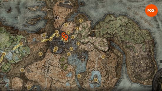 Elden Ring Revered Spirit Ashes: the Shadow Keep Revered Spirit Ashes locations pinned on a map.