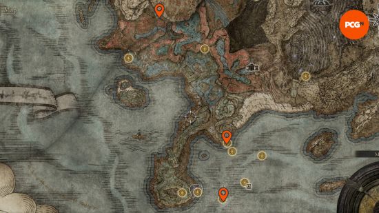 Elden Ring Scadutree Fragments: the Cerulean Coast map with all the known locations pinned.
