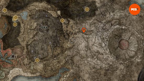Elden Ring Scadutree Fragments: the Jagged Peak map with all the known locations pinned.