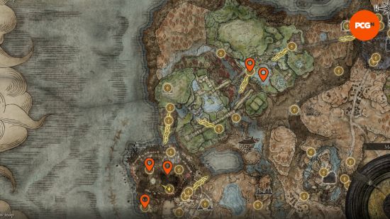Elden Ring Scadutree Fragments: the Land of the Tower map with all the known locations pinned.
