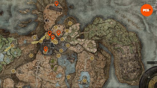 Elden Ring Scadutree Fragments: the Shadow Keep map with all the known locations pinned.