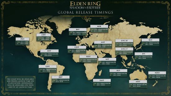 Die vollständige Karte der Veröffentlichungszeiten für Elden Ring Shadow of the Erdtree.