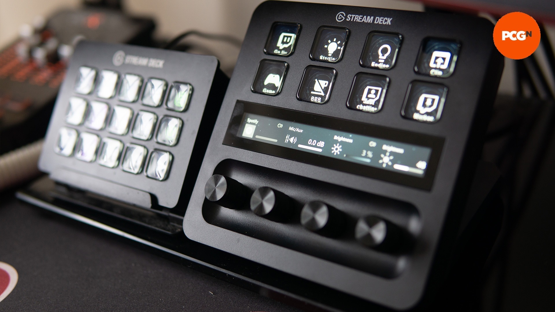 Elgato Stream Deck plus review image showing the product at an angle from the side.