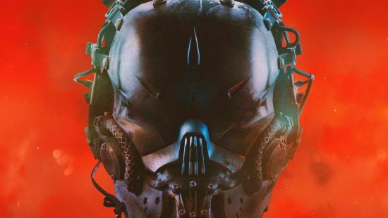 GTFO Steam free weekend: a black sci-fi military mask surrounded by a thick red smoke