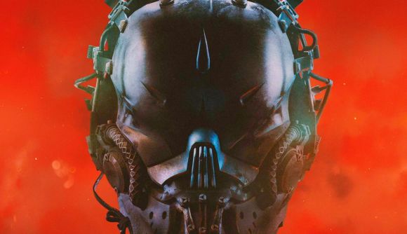 GTFO Steam free weekend: a black sci-fi military mask surrounded by a thick red smoke