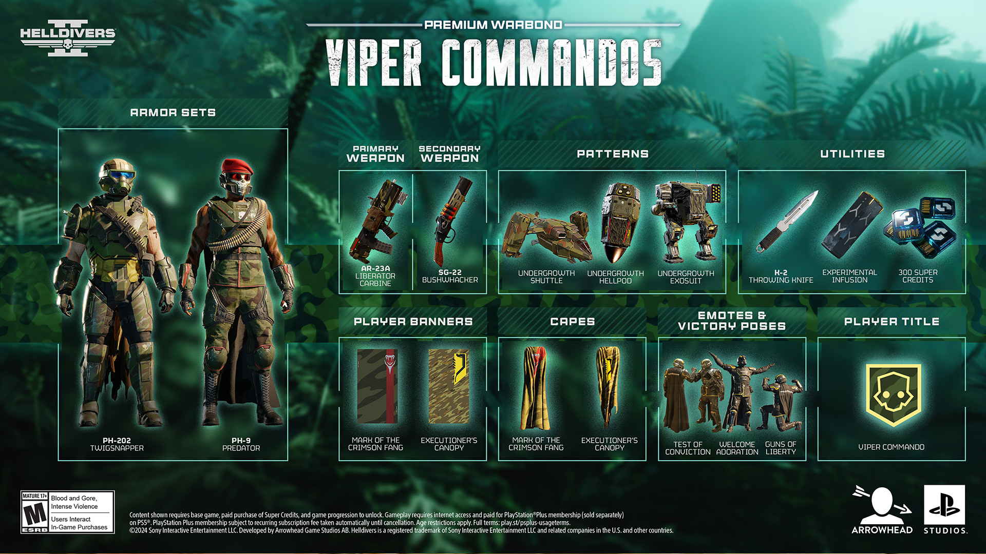 Helldivers 2 Viper Commandos Premium-Kriegsanleihe – Eine Grafik, die alles im neuen Pass zeigt.