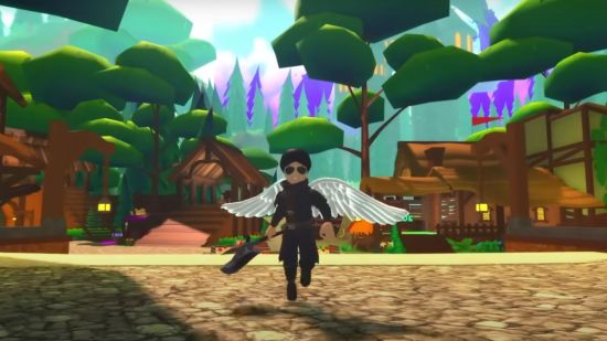 Roblox angel running through forest area