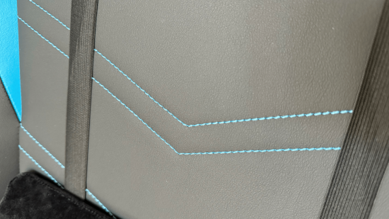 A close up image of the PVC pleather material used on a gaming chair