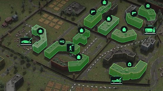 Steam’s most innovative survival game just got a massive free update: A screenshot from Infection Free Zone which shows different buildings all doing different things.