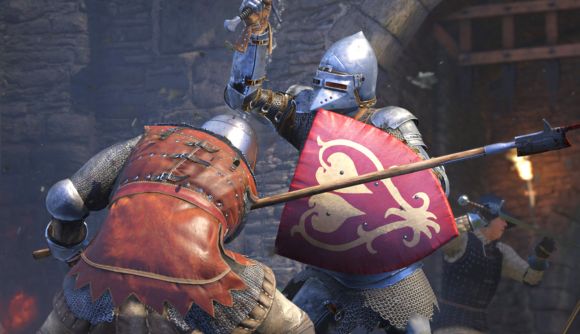 two knights fight in armor