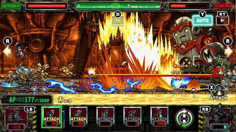 two opposing armies clash on a 2D side scrolling arcade screen