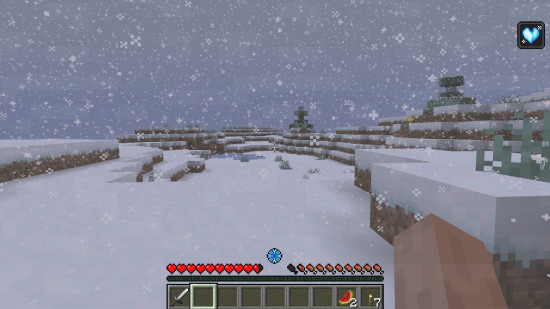 A snow storm in Minecraft, causing a freezing effect on the player, all part of the EnvironmentZ Minecraft mod.