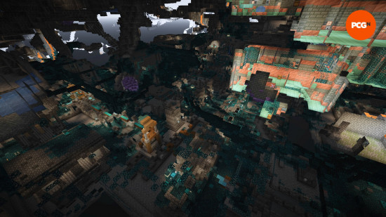 A Trial Chamber and an Ancient City next to one another in one of the best Minecraft seeds.