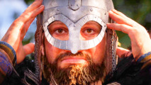 Norse Steam strategy game: A Viking in a helment from Steam strategy game Norse