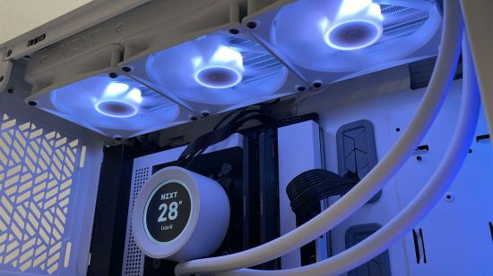 The NZXT Elite 360 RGB AIO installed in a white case