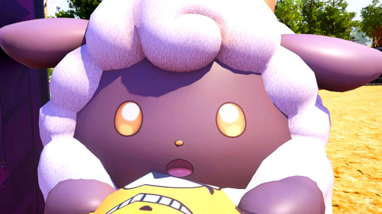 New Palworld animation is its cutest yet - Lamball takes a Grizzbolt plushie with a shocked expression.