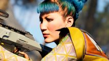 BAFTA-winning dev reveals new co-op shooter with incredible destruction tech - A blue-haired soldier carrying a large sci-fi rifle.