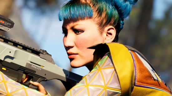 BAFTA-winning dev reveals new co-op shooter with incredible destruction tech - A blue-haired soldier carrying a large sci-fi rifle.