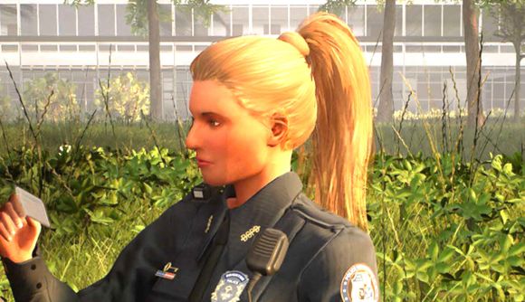 a police officer in a high blonde ponytail