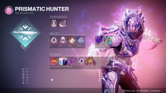Destiny 2 Prismatic Hunter build screen