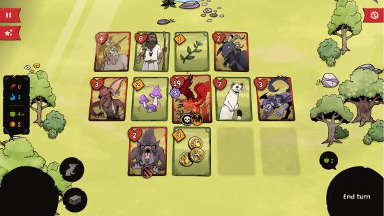 A series of cards are laid out in a grid in the Pyrene Steam Next Fest demo.
