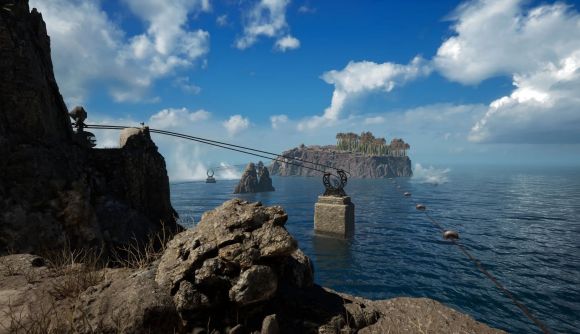The Riven remake is out now, already has a 95% rating on Steam: A series of islands are connected via a mechanical transport system over the sea.