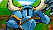 Shovel Knight DX: a cartoon of a blue knight holding a shovel