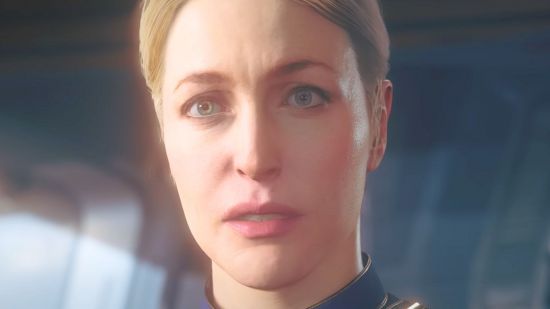 Star Citizen Star Wars film: a close up of an admiral in blue, with blonde hair