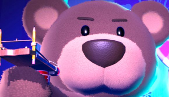 a teddy bear wit ha makeshit crossbow