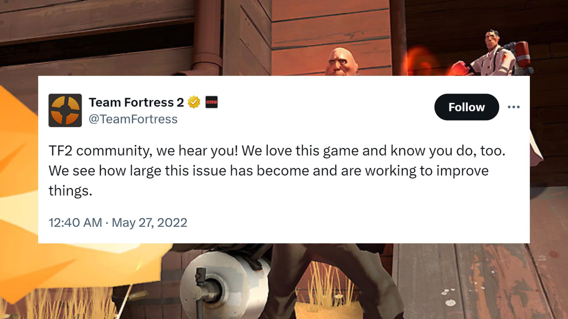 Team Fortress 2 guarda la petición TF2: un tweet de Valve en la cuenta TF2